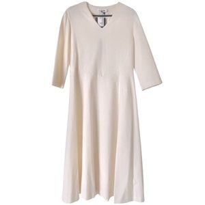 JIL SANDER Cream Wool Knit V-Neck Dress